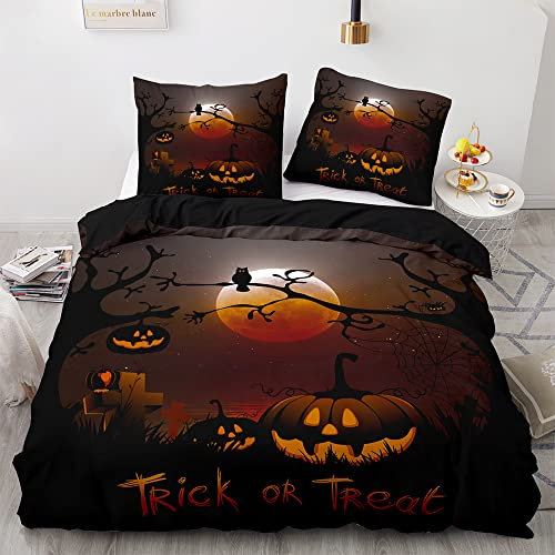 Morbuy Halloween Bettwäsche aus Mikrofaser Bettbezug 135x200 155x220 200x200 220x240 mit Reißverschluss + Kissenbezüge 80x80 cm, Halloween Bettwäsche-Set (135x200cm,Eule)