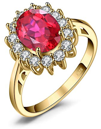 JewelryPalace Prinzessin Diana Kate Middleton 3.2ct Erstellt Rubin Gold, Verlobungsring Eheringe Promise Verlobung Ring Silber 925 Damen, Silberringe Antragsring Ringe, Edelstein Damen Schmuck 49