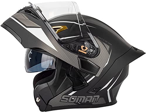 Motorradhelme, Klapphelm Modular Full Face Flip Up mit Doppelvisier Helme, DOT/ECE Zertifiziert Motorrad Helm Rollerhelm für Männer Frauen Erwachsene, Schwarz Grau-XXL(63~64cm)