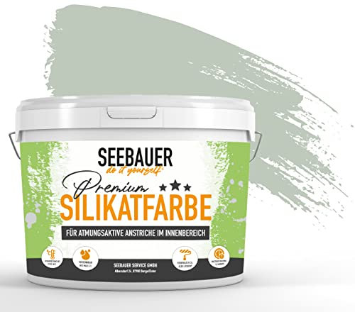 SEEBAUER diy Silikatfarbe Hellgrün 300ml für Innen (No. 765 Nordic Wood) Atmungsaktive Mineralfarbe für Allergiker - Abwaschbare Wandfarbe - Grüntöne hohe Deckkraft