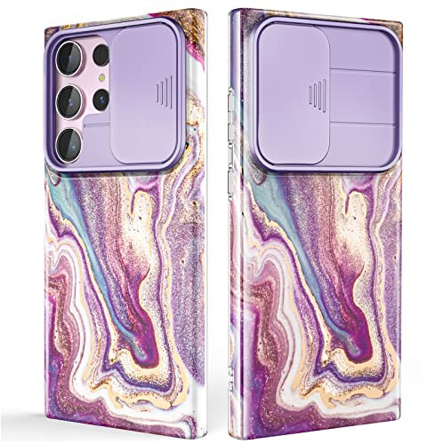 SHEDEER für Samsung S23 Ultra Hülle mit Schieberegler Kameraabdeckung, Samsung Galaxy S23 Ultra Hülle Ultradünn Leicht, Glänzend Fade-Resistant Muster-Design Handy Case (Lila)