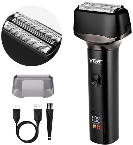 „VGR Elektrorasierer für Männer, Folienrasierer für Männer mit Pop-Up-Trimmer, kabellos, IPX5 wasserdicht, waschbar, Nass- und Trockenpflege, Rasiermaschine für Gesicht, Bart, Haare oder Hautverblass