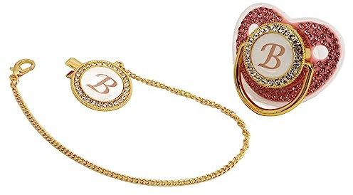 Sucette pour bébé, 26 Lettres en Silicone Personnalisées avec Attache-Tétine, Design incurvé, Strass, Tétine Sûre pour Nouveau-né pour Bébés Allaités, Nouveau-né Fille, Maison (La Lettre