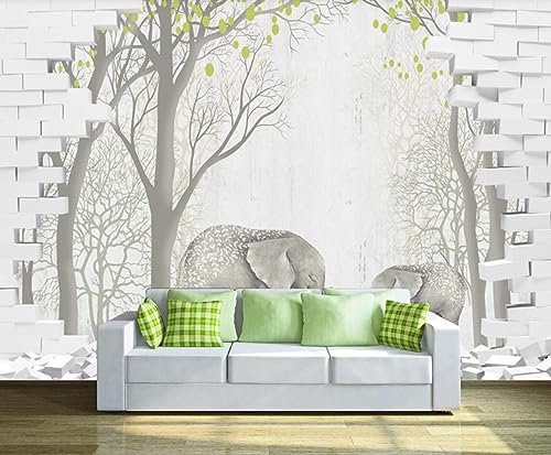 MIWEI Wallpaper Papier Peint Panoramique Mur De Briques D'Éléphant De La Jungle Fresque Murale Papier Peint 3D Chambre Peinture Murale S-19806 400X280CM