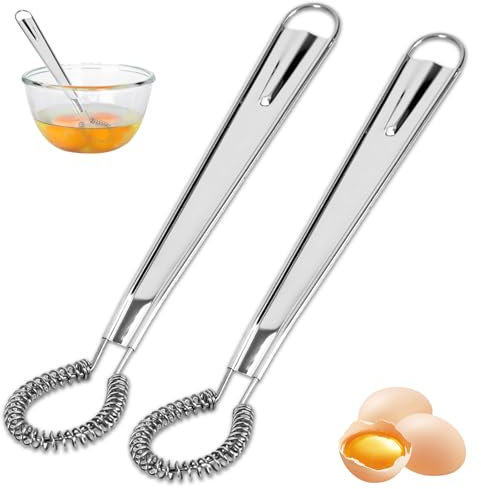 2 PCS Fouet Cuisine Acier Inoxydable, Mini Fouet Cuisine Fouet à Spirale, Ensemble de 2 Fouets de Cuisine en Acier Inoxydable - Outil de Cuisine Polyvalent pour Mélanger et Fouetter (2PCS)