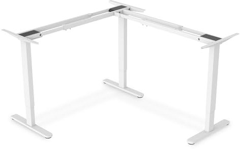 DIGITUS höhenverstellbares Tisch-Gestell elektrisch – Memory-Funktion – 3 Motoren – Bedienfeld – Antikollisionssystem – 90° L-Form – Für gängige Tischplatten – Weiß