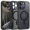 FLLAO Cover Magnetica per iPhone 15 Pro Max Custodia e 2 Pellicole in Vetro Temperato, Cover iPhone 15 Pro Max Magsafe, Custodia Traslucida Opaca Posteriore Sottile Antiurto Protettiva Case, Nero