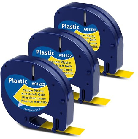 MarkField Kompatibel mit Dymo LetraTag Etikettenband, Schwarz auf Gelb, Kompatibel für Dymo LetraTag Kunststoff Schriftband für 100H LT-100T 200B XR, 12 mm x 4 m