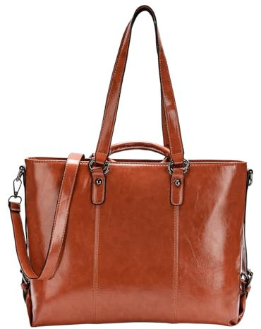 molshine Damen Handtasche aus Veganes Leder,Große Henkeltasche Kapazität Laptop, Retro Handtasche mit Griff oben für Frauen HB026 (Rotbraun)