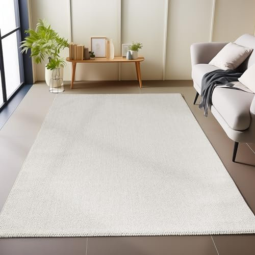 Carpetsale24 Teppich 160x230 cm Creme, Einfarbig & Weich, Moderner Schlingenflor für großes Wohnzimmer oder Schlafzimmer, Pflegeleicht & Stilvoll