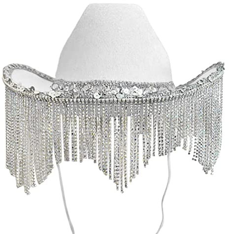 Cowgirl-Hut mit Strasssteinen, Glitzer, Kuh-Mädchen-Hut mit Pailletten, Strasssteinen, Fransen, Erwachsenengröße, Cowboyhut für Party, 3 Farben, Cowboyhut mit Pailletten, Strass, Fransen, Cowgirl-Hut,