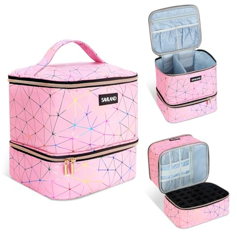 SAVILAND Nail Polish Organizer Bag: PU Leather Nail Polish Storage Organizer Holds 30 Bottles & Nail Lamp, Nail Polish Holder Travel Carrying Case Box Nail Tech Organizer Storage Bag for Nail Supplies