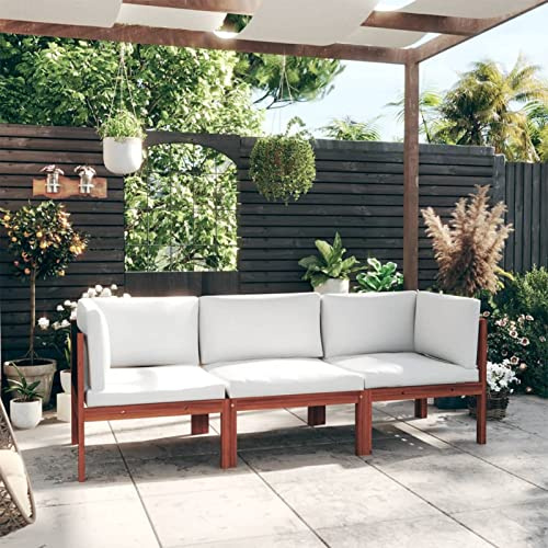 NITCA Gartenmöbel Set Holz 3-Sitzer-Gartensofa Gartenlounge Set Lounge Moebel Terrasse mit Cremeweiß Auflagen Ecklounge Lounge Sofa Balkon Garten Sitzgruppe Akazienholz(3-Sitzer)
