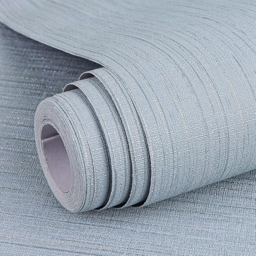 Arthome Papier Peint Adhesif Mural 60cmx5m Papier Peint Texturé en Toile D'herbe Auto Adhésif Amovible Papiers Peints Pour Chambre Coucher Salon Plan de Travail Revêtement Mural à Coller (Gris Bleu)