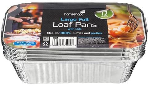 HOMESHOPA Large Aluminium Foil Loaf Containers with Lids, 12 Pack Disposable Reusable Foil Loaf Pan for Baking, Cooking, Meal Prep, Takeaway Tin, Food Storage & Takeout