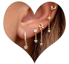 Piercing Ohr Gold Ohrringe Set für Mehrere Ohrlöcher Helix Piercings für Damen 14K Vergoldet Ohrstecker Set Klein Creolen Gold Ohrringe Knorpel Ohrstecker Conch Tragus Piercing Gold