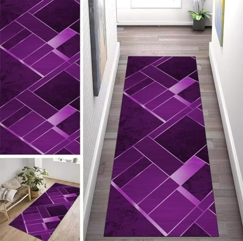 ZUZEKU Läufer Teppich Lang Flur rutschfest Waschbar Küche Korridor Teppichläufer Lila 80X200CM Teppichmatten Küchenläufer Wohnzimmer Kinderzimmer Esszimmer Anpassbare Küchenteppich Meterware