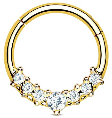 Stachelkleid Ring 7 Zirkonia Clicker Nasenringe Septum Ohrpiercing Helix Knorpel Piercing Schmuck Gold/Kristall, 10 mm
