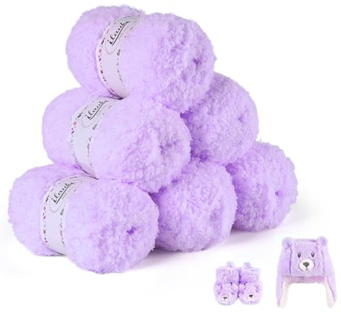 ilauke 300g(6×50g) Baby Häkelgarn, Flauschige 100% Acryl Garn Dicke Wolle zum Häkeln für Anfänger und Kinder, Antipilling Milch-Baumwolle zum Stricken für Decken, Schals, Taschen, Puppen(Lila)