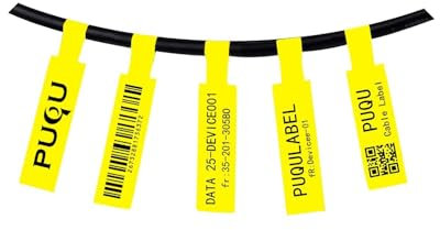 Set di etichette professionali per cavi, 1,2 cm x 10,9 cm, carta autoadesiva per etichettatrici, 65 adesivi singoli, durevoli e trasparenti, ideali per organizzare e contrassegnare (giallo)