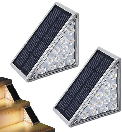Curb Appeal Solarleuchten – Dreieckige Solar-Treppenleuchte, dreieckige Solar-Stufen-LED-Leuchten, IP68 Solar-Stufenleuchten für draußen, Hof, Terrasse, Garten, Gehwege, 1 Paar