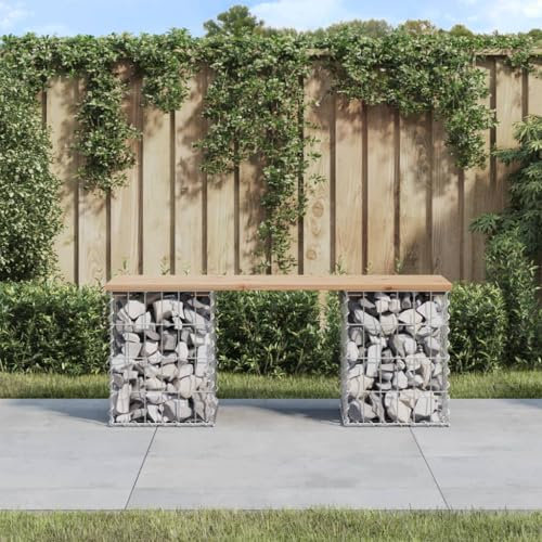 CCCINER Banc de Jardin Design de Gabion 103x31x42 cm Bois Massif de pin,Banc de Jardin en Bois Massif avec Base en Gabion Idéal pour Les espaces extérieurs Mobilier de Jardin