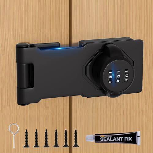 Plowatxi Serratura per porta senza chiave: serratura a 3 cifre con codice, serratura a combinazione per ante di armadietti, resistente, serratura scorrevole di sicurezza per armadio, per barn, garage,