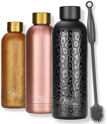 Milu Borraccia Termica 500ml - Acciaio Inox Bottiglia isolata Senza BPA Bottiglia d'Acqua a Tenuta stagna per Sport, Bicicletta, Yoga Mantiene Caldo per 12 Ore/Freddo 24 (Black Leopard, 500ml)