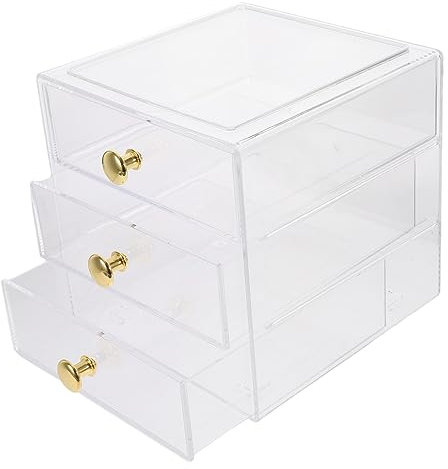 OFFSCH Lagige Aufbewahrungsbox Mit Transparenter Kleinigkeitenbox Für Schreibtisch Stapelbar Zum Sortieren Von Kosmetika Schmuck Und Bürobedarf