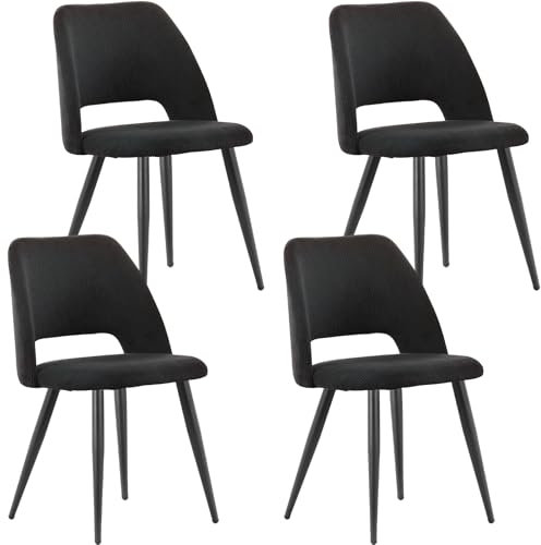 ANVOFONG Chaise de Salle à Manger Lot de 4,Chaise de Cuisine avec Pieds IndéPendants,Chaise Coiffeuse Tapissée en Velours Côtelé,Noir Loungesessel,pour Salle à Manger,Salon,Cuisine,Chambre