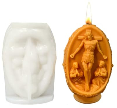 Xidmold Jesus Kreuz Kerzenform Gipsform Epoxidharz Gießform Jesus Silikonform für Sojawachs Kerzen, Seife, Gips, Beton, Handwerk (A)