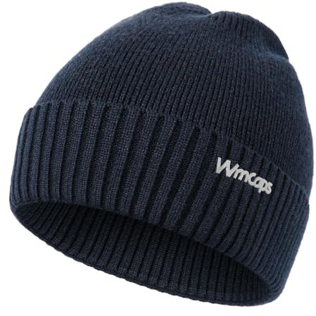 Wmcaps Wintermütze, Mütze Herren Damen Strickmütze Winter Cuffed Plain Hat Komfortabel Atmungsaktiv Weich Stretchy Warm Mütze mit Reflektierendem Logo Geschenke für Männer Frauen, Marineblau