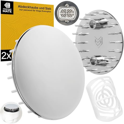 Juego de Tapa para desagüe de Ducha con Filtro de pelos, Ø 75 mm, Cromado, Compatible con Viega Domoplex 6928 y 6929, Adecuado para 6930.0, 649 968, Bandeja de Tapa de desagüe de Repuesto