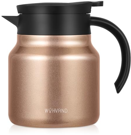 WYHVAND 800ml Thermal Coffee Carafe, Stainless Steel Insulated Jug, Copper | Thermal Jug Keeps Drinks Hot or Cold, Dustproof & Leakproof Lid, One-Handed Push-Button Pouring for Home, Office & Gifting