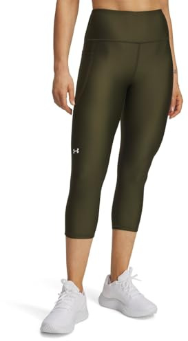 Under Armour Women's Tech Hi Capri, Super-Light Base Layer for Training and Sports, Women's Gym Capri Leggings with Superior Coverage and Non-Slip Waistband,Expedition Green / / White,LG