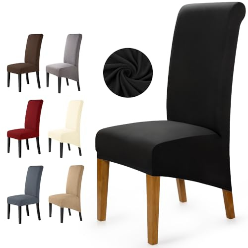 BalladHome Fundas para Sillas De Comedor 4 Piezas Elástico Cubiertas De Silla XL Fundas Sillas De Comedor Respaldo Alto Fundas Protectoras para Sillas para Boda Hotel Banquete (Negro, 4 Piezas)-XLC