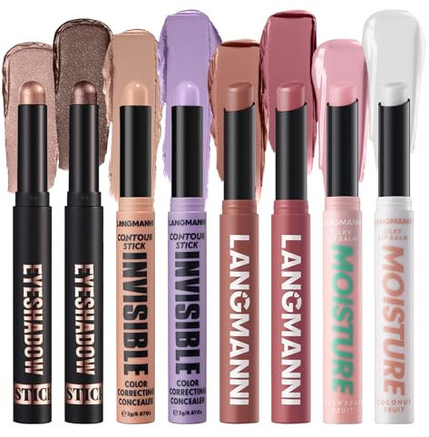 8PCS Lidschatten Stick Creamy Matte Schimmer Crayon Flüssig Concealer Stick Hervorhebung Pigmentierter Wasserdichter Lippenstift Highlighter Contouring Sticks Set(D)