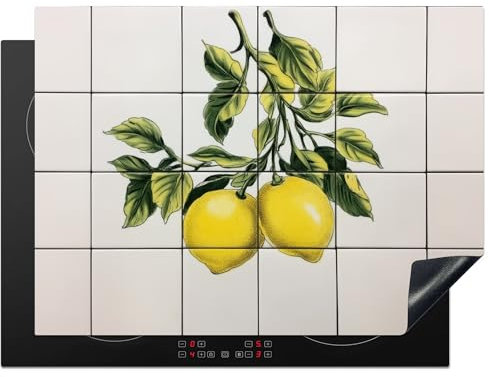 KitchenYeah© Herdabdeckplatte 70x52 cm Induktion Schutzmatte Küche Herdabdeckung Ceranfeld Induktionsmatte Cerankochfeld Abdeckung Zitrone - Dekoration - Keramik - Zweige