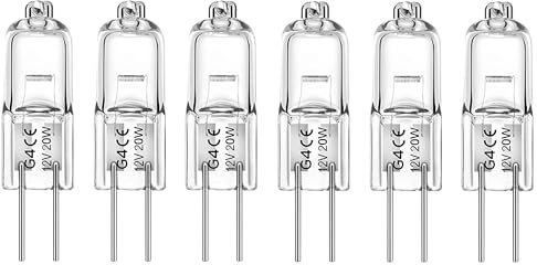Unibulb G4 Halogen Light Bulb, 200 lumens, 20W, 2 Pin Base, 2800K (Warm White), 300℃ Heat Tolerant Oven/Microwave Capsule, 2000hr Life, Dimmable, Pack of 6