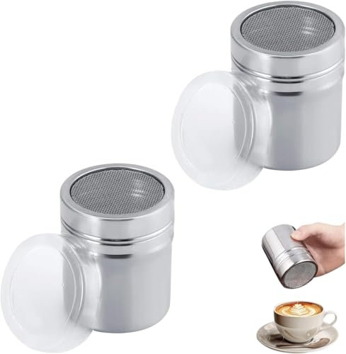 Heyumybit Spargi Cacao in Polvere,2 Pezzi Spargi Zucchero a Velo, Dosatore Cacao in Polvere,Setaccio per Farina in Acciaio Inox per Caffè,Spezie,Cacao,Zucchero