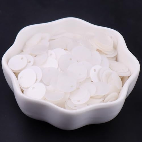 Blausky 20g(ca.576 Stück) Runde Pailletten,10mm Flache Pailletten mit Loch Pailletten zum Basteln Loose Glitzer Sequins aus PVC für DIY Nähen Handwerk Kleidung Scrapbook,Matt Weiß