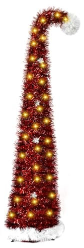 BigKing Albero di Natale Artificiale, 30×150cm, Pieghevole Albero di Natale Con Supporto, Decorazioni Perfette per Compleanni, Feste, Case, Appartamenti, Caminetti (Cappello di Babbo Natale Rosso)