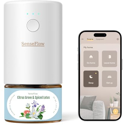 SenseFlow Aroma Diffuser für Ätherische Öle WiFi SF101S Pro, Wasserloser Ultraschall Duftstecker Raumduft, 100% pflanzlich Lufterfrischer, 120 Tage Aroma für Zuhause 100m²-Zitrushain & gewürzter Lotus