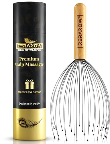 ZERAZOW® Head Massager Scalp with 32-Prong | Premium Beech Wood Scalp Massager | Head Scratcher for Scalp Massage & Relaxation | Wellness & Fathers Day Gift for Men & Gift for Women | UK Brand