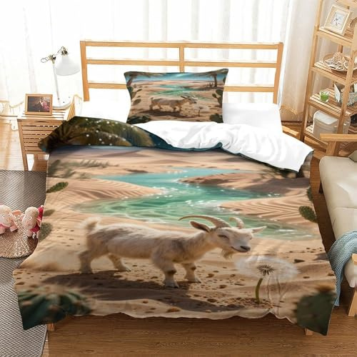 XPASHIQWC Ziege 3D Gedruckte Bettwäsche Set Desert Oasis Mit Verstecktem Reißverschluss Und Kissenbezug, Für Kinder, Teens Single（135x200cm）