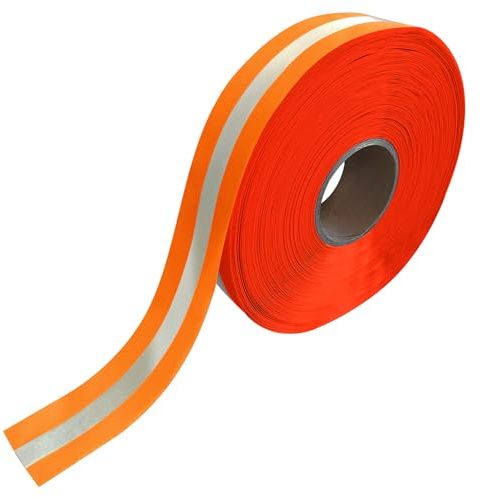 MARARDI Nastro Riflettente per Cucire - Tessuto Catarifrangente [100 Metri x 50 mm] non Adesivo - [Arancio Fluorescente] 100% Poliestere - Striscia di Sicurezza ad Alta Visibilità - Riflettente ≥300