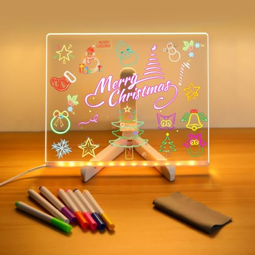 LED Zeichenbrett, Leuchtendes LED Zeichenbrett für Kinder mit 7 Farben Stift und Verstellbarem Ständer, Leuchtendes Acryl Maltafel Memoboard mit Licht zum Malen, Schreiben & Werben (A, 15×15 cm)