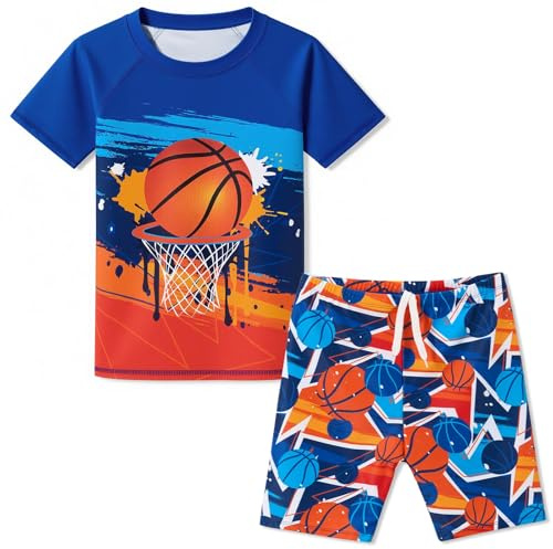 Jungen Badeanzug Set Kinder Bademode UV-Schutz Jungen 2-Teilig Rashguard Shirt und Badehose Schnelltrocknend