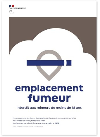 Panneau EMPLACEMENT FUMEUR - Interdiction de fumer - Signalétique conforme - Fabrication française (Adhésif, A4)