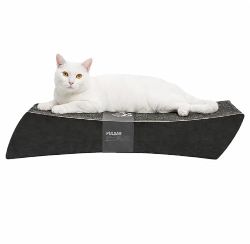 CanadianCat Company | Kratzbrett Pulsar für Katzen - 76 x 24 x 15 cm - doppelseitig nutzbar - stabile Wellpappe - komplett schwarz - Kratzmöbel & Liegeplatz